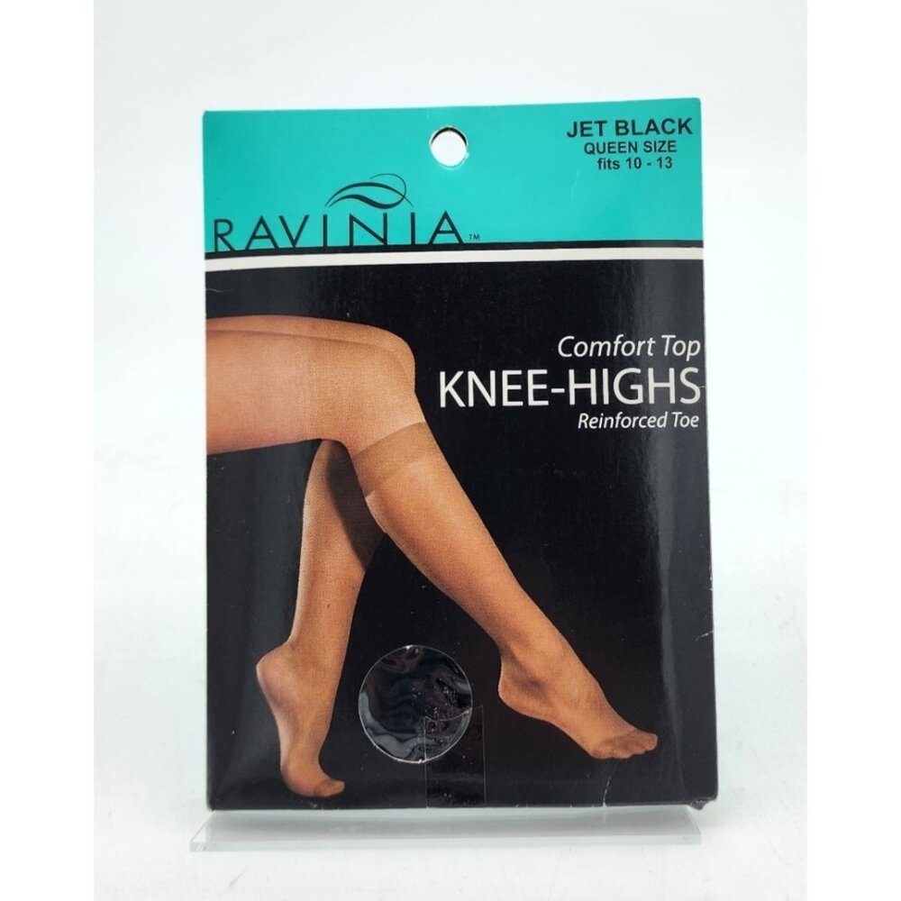 Ravinia Comfort Top Reinforced Toe Nylon Blend Knee-Highs‎ Jet Black Queen Size